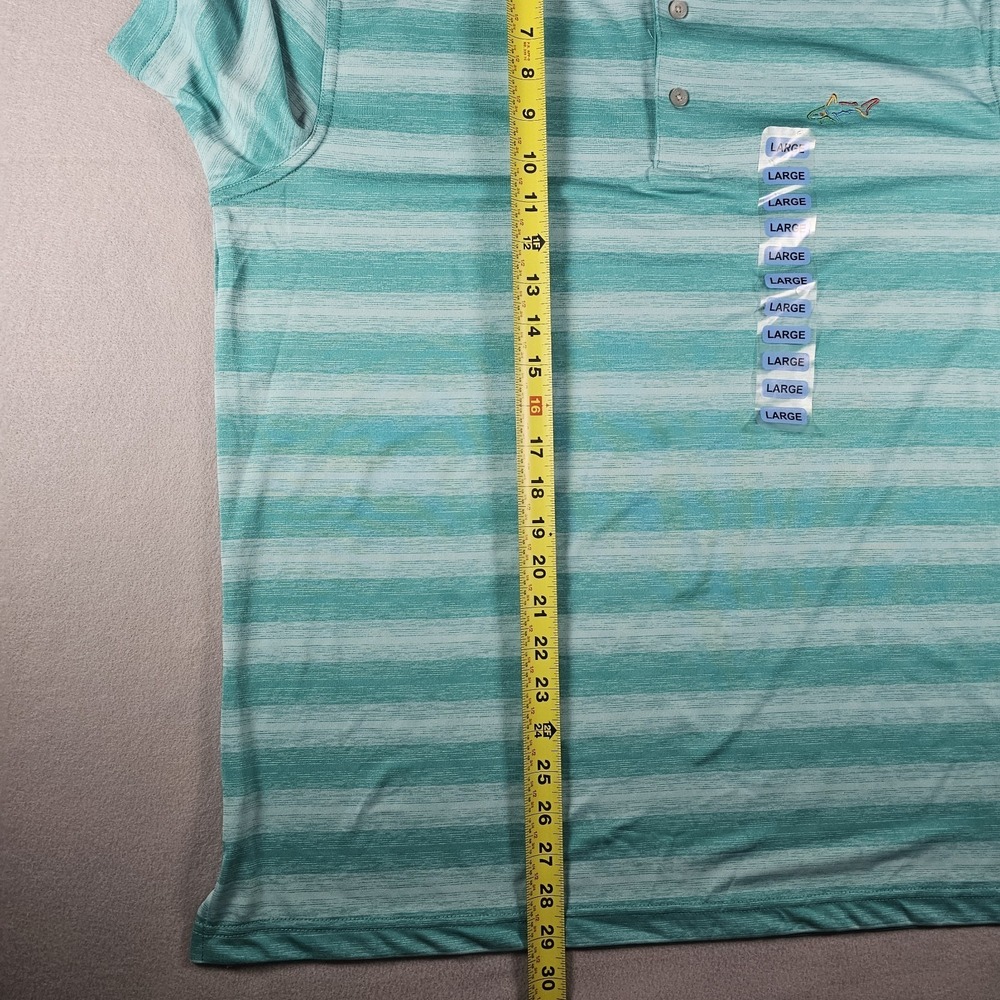 Greg Norman Play Dry Polo Shirt Mens Large NWT Aqua Striped Golf Shark Logo - Picture 7 of 10